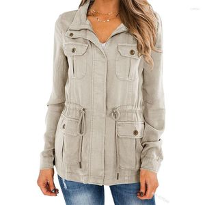 Jaquetas femininas primavera verão moda gola pólo cardigã cor sólida bolso superior fecho decoração manga longa jaqueta feminina casual