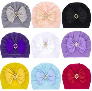 Baby Hats Big bow Turban Hair Bowknot Rhinestone Head Wraps Turban for Newborn Infant Kids Ears Cover Headband Toddler Bow Beanie Cap