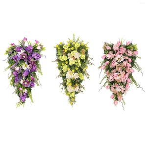 Decorative Flowers Artificial Teardrop Wreaths Purple/ Pink/ Yellow Natural Silk Cloth Realistic Floral Drop Swag