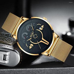 Wristwatches Minimalist Men's Wristwatch Ultra Thin Casual Business Mesh Belt Calendar Watch For Men Quartz Male Relogio Masculino