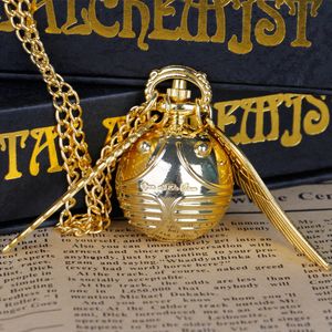 Pocket Watches Vintage Snitch Ball Shaped Quartz Pocket Watch Lovely Sweater Angel Wings Necklace Chain Gifts for Men Women kids 230619