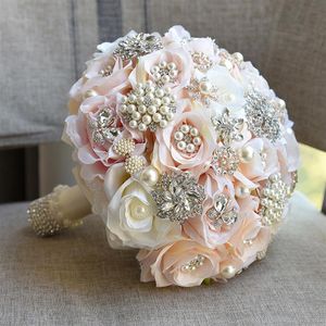 Europeisk stil brud Bouqets högkvalitativ bröllop bukett 25 25 cm glittrande kristall med pärlor iögonfallande bröllopstillbehör218h
