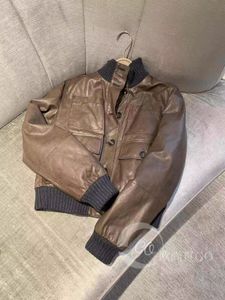 Męskie kurtki Brunello brązowe dzianinowe żebro żeber