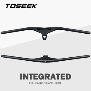 Bike Handlebars Components TOSEEK Matte Black Carbon Fibre Bicycle MTB Riser 17 Degree One shaped Integrated Handlebar With Stem For Mountain Parts 230619