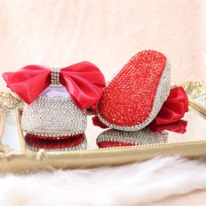 Primeiros caminhantes dollbling jóias strass festivo bebê menina bling fundo vermelho crianças muito casual prewalker sola macia sapatos de forma fofa