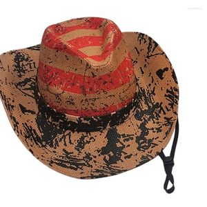 Berets Mens Vintage Western Cowboy Hat Rave Cowgirl Classical Printing One Size Fit For Most Men And Women 3 Colors