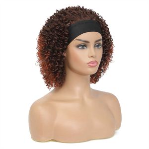 Nxy Hair Wigs Highlight Kinky Curly Headband Synthetic Wig Glueless for Black Women Machine Made 16 26 Inch 230619
