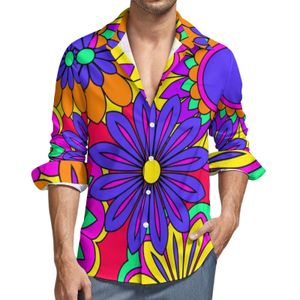 Erkekler Sıradan Gömlek Psychedelic Baskı Gündelik Gömlek Erkekler Groovy Flower Güç Gömlek Uzun Kollu Moda Sokak Giyim Bluzlar Sonbahar Özel Üstler Büyük Boyut 230619