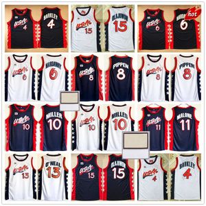 Mitchell e Ness 1996 USA Dream Team Maglie da basket personalizzate 15 Hakeem Oluwon 6 Penny Hardaway 4 Charles Barkley 10 Reggie Miller 8