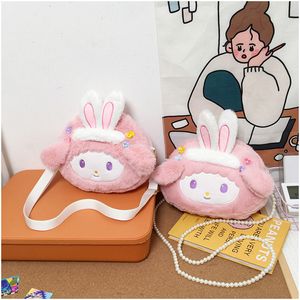 Brinquedo de pelúcia Melody Cute Rabbit Mochila Crossbody Bolsa de pelúcia feminina Bolsa de ombro Coelho rosa de desenho animado