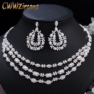 Pins Brooches CWWZircons Luxury Shiny Dubai Cubic Zirconia Pave Layered Wedding Necklace Earrings Bridal Jewelry Sets Costume Accessories T453 230619