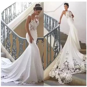 2022 Sexig landsspets Appliced ​​Mermaid Wedding Dresses Brudklänningar Vintage Spaghetti Open Back Beach Bohemian Bridal Gown CG0012421