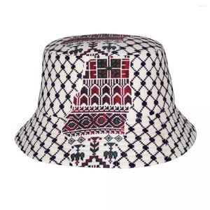 Berets Custom Palestine Keffiyeh Palestinian Traditional Tatreez Embroidery Bucket Hat Hatta Unisex Kufiya Beach Summer Fisherman Cap