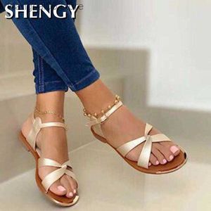 Sandaler 2020 Summer Women Flat Sandals Gold Open Toe Beach Shoes Gladiator Cross Strappy Ladies Sandaler Zapatos Mujer Chaussure Femme T230619