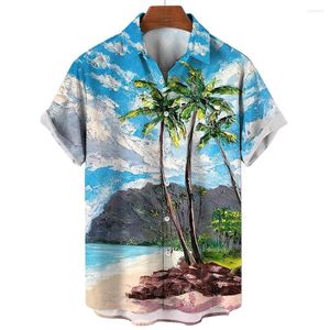 Camisas casuais masculinas 2023 Moda Roupas Masculinas Blusa Lazer Havaiana Camisa Masculina Praia Coqueiro Estampado Para Homens Botão Manga Curta