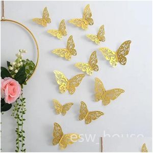 Naklejki ścienne złote motyle dekoracje naklejka 12pcs/działka 3d puste naklejki