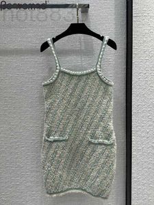 Grundläggande casual klänningar designer sommar mode vintage randig tryck spaghetti rem blyerts miniklänning kvinnors fyrkantiga krage lös midja c1xq