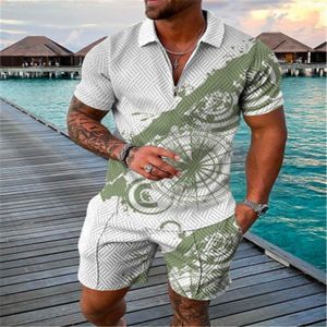 Agasalhos masculinos Conjunto de shorts e camisa polo de manga curta com estampa masculina de verão Conjunto de 2 peças casual streetwear masculino 230617