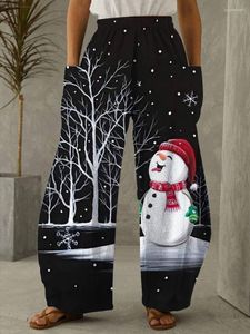 Kadın Pantolon 2023 Kadın Moda Yüksek Sokak Cep Sweatpants Noel Kardan Adam Snowefey Baskı Pantolon Basit Katı Uzun