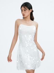 Abiti casual Wsevypo Mini abito con paillettes bianco per le donne Summer Chic Elegante da donna senza maniche con bretelle senza schienale corto