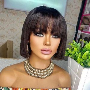 Nxy Hair Wigs 200 Density Short Humano for Women Straight Bob Wigs with Fringe Machine Made Perruque Cheveux Humain 230619