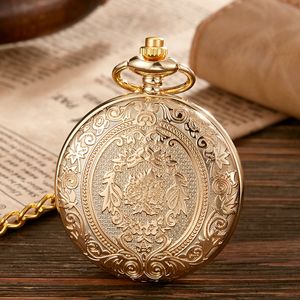 Pocket Watches Antique Steampunk Vintage Arabic Numerals Quartz Pocket Watch Floral Pattern Case Necklace Pendant Clock Chain Men Women 230619