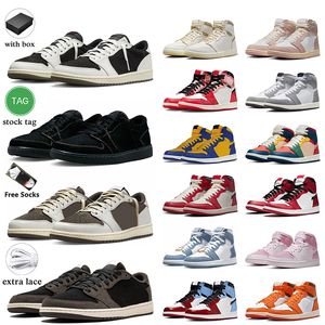 Jorden1s كرة السلة أحذية Jumpman 1 Low عكس Mocha Olive Travis Black Phantom 1s High OG Craft Sail غسلت التراث المفقود ووجدت العناكب أحذية رياضية آية