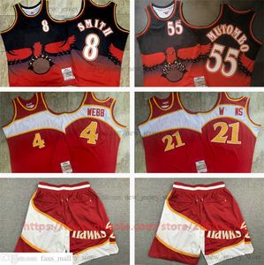 Throwback Authentic Stitched Basketball Spud Webb Jerseys Retro Digital Print 8 Steve Smith 55 Dikembe Mutombo Jersey Breathable Sport High Quality