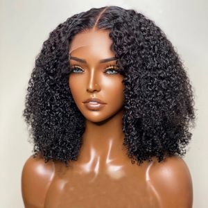 Curly Human Hair Wigs 4x4 spetsstängning peruker för kvinnor lockiga korta bob peruker transparent 5x5x1 t del peruker