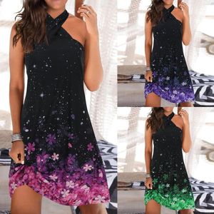 Vestidos casuais de alças femininas vestido de pescoço pendurado elástico ajuste de verão confortável extra pequeno para mulheres pequenas