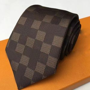 Gravata masculina de marca de seda de grife gravata de luxo marrom Jacquard festa de casamento negócios tecido xadrez moda caixa design terno gravata