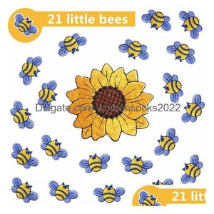 Sying Notions Tools 21 Pieces Little Bee Embroideredes Söta bin Solros Formar Iron On Applique for Kids Women Clothing Jacke Dhk6z