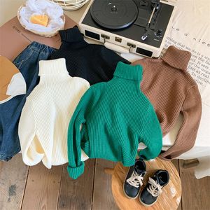 Pullover Korean tröja Autumn and Winter Boys Girls Solid Color Baby Stretch Half Turtle Neck 230619