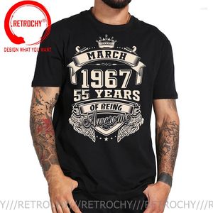 Men's T -skjortor Camisetas vintage i mars 1967 55 år av att vara fantastisk skjorta HOMBRE Plus Size Cotton Custom Short Sleeve Homme