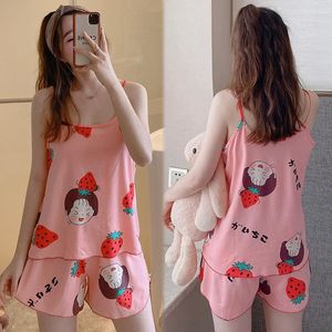 Kvinnors sömnkläder Kvinnor Pyjama Set Plus Size Stretch Satin Sexig underkläder Sling Pyjamas Sleep Shorts 2st Print Home Suit