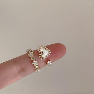 Cluster Rings 2023 Korean Shell Pearl Love Flower Ring Fashion Elegant Simple Open Women's Jewelry