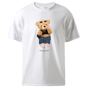 Camisetas masculinas Street Teddy Bear Selfie Swag Girl Printing Tee Mens Graphic Vintage Tshirt Cool Fashion Clothing Basic Cotton Shirts