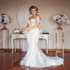 2020 Arabic Aso Ebi Plus Size Luxurious Lace Beaded Wedding Dresses Mermaid Sexy Bridal Dresses Vintage Wedding Gowns2973