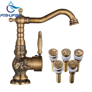 Bathroom Sink Faucets Antique Brass Kitchen Faucet Single Handle Hole Vanity Sink Mixer Tap and Cold Water Mixer Bath Crane With Swivel Spout 230617