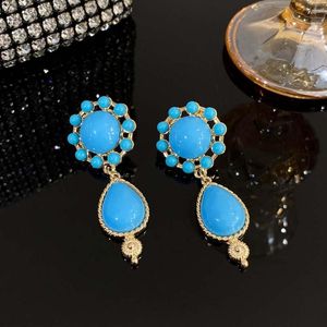 Dangle Küpeler Freetry Vintage Mavi Reçine Taşı Kadınlar İçin Asılı Bohem Çiçek Waterdrop Şeklinde Küpe Mücevher Hediyeleri