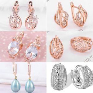Stud Earrings Hypoallergenic Copper Ring Shiny Water Drop Zircon Hollow Gold Color Ladies Wedding Luxury Jewelry Diverse Wholesale
