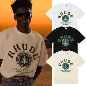 디자이너 패션 의류 티 TSHIRT 23 여름 새로운 Rhude 패션 다목적 녹색 프린트 느슨한 편안한 부부 단편 슬리브 코튼 스트리트웨어 탑 캐주얼 스포