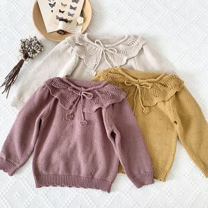 Pullover 2023 Autumn Kids Sweater Casual Loose Baby Girls Solid Color Long Sleeve Tops Children Clothing 230619