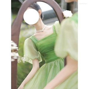 Stage Wear Spring Women's 2023 In Atmosphere French Super Immortal And Beautiful Small Fragrance Green Square Neck Bubble