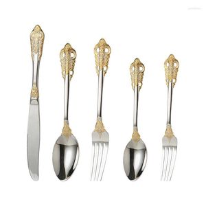 Dinnerware Sets 316 Vintage Spoons Fork Mini Royal Style Metal Gold Carved Coffee Fruit Prikkers Dessert Kitchen Tool Teaspoon 1set