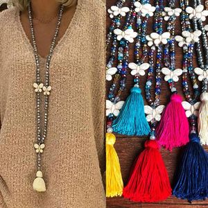 Kedjor Kvinnors tillbehör Tassel Crystal Beads Halsband Pendant Bohemian Chain Jewelry Accessory