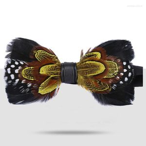 Papillon Uomo Cravatta Naturale Blu Nero Piuma Uccello Capelli Banchetto Discoteca Matrimonio Sposa Sposo Bontie Maschile Cravatte da festa