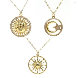 Chains Copper Plated Gold Necklace Women's Versatile Small Set High Sense European And American Retro Light Sun God Moon Star