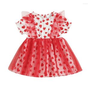 Flickaklänningar 2023-12-01 LIORITIIN 0-3 år Toddler Mesh Patchwork Dress Heart Print Kortärmad sömnad A-Line Valentine's Day