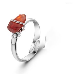 Klusterringar Silvertonring med Carnelian | Wire Wrapped Chunky Raw Crystal for Women Girl Hippie Natural Chakra Stones JK30FI-E9